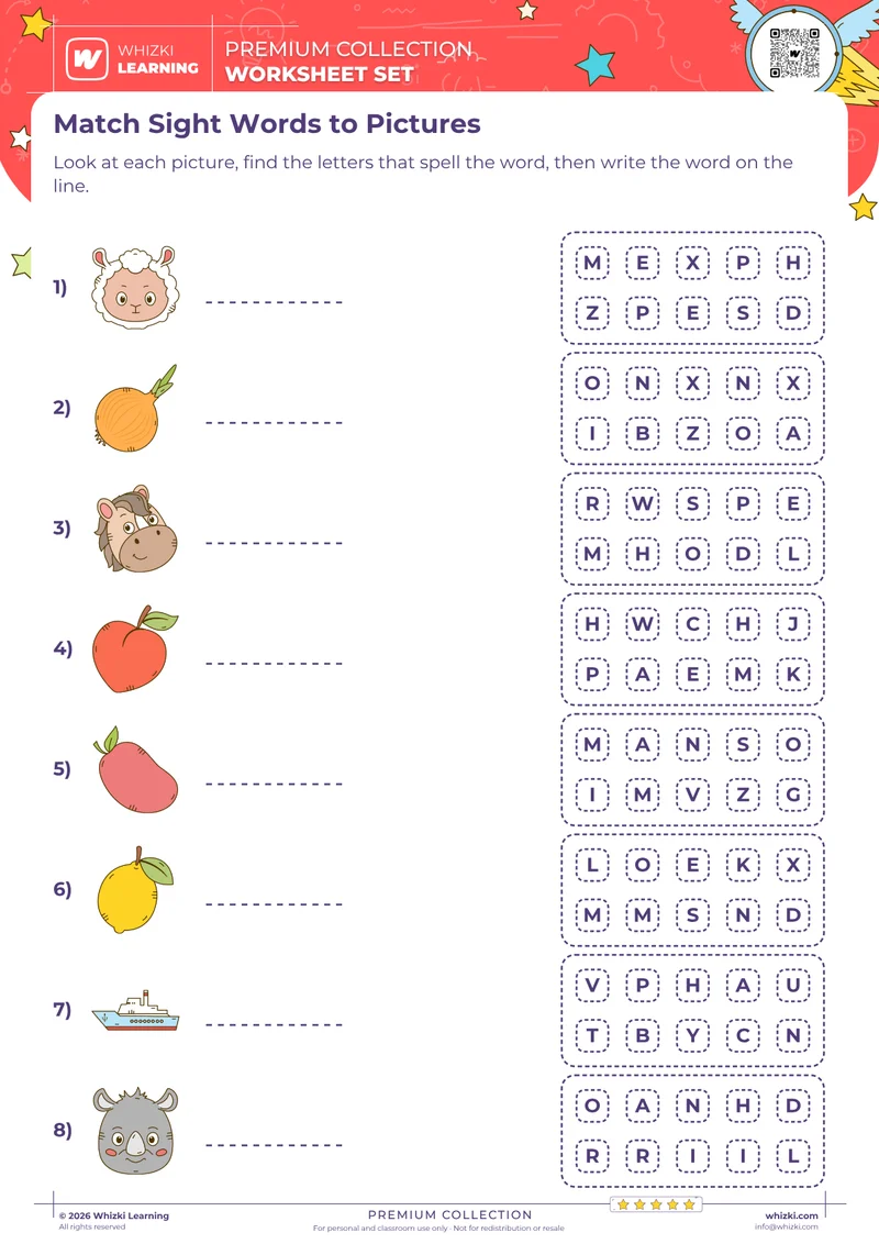 Match Sight Words to Pictures