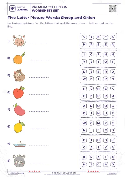 Five-Letter Picture Words: Sheep and Onion