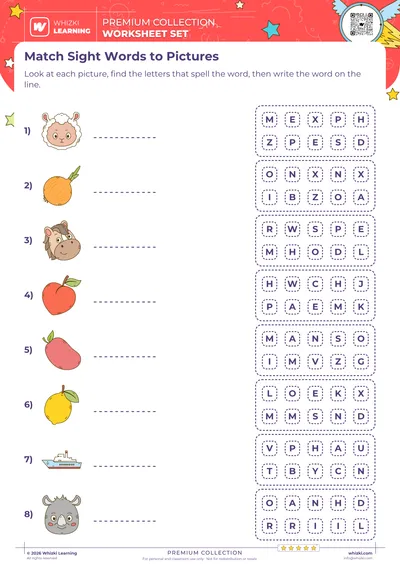 Match Sight Words to Pictures