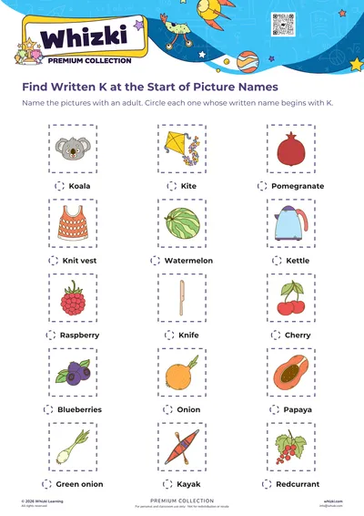 Find Written K at the Start of Picture Names