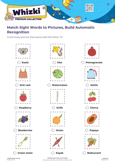 Match Sight Words to Pictures, Build Automatic Recognition