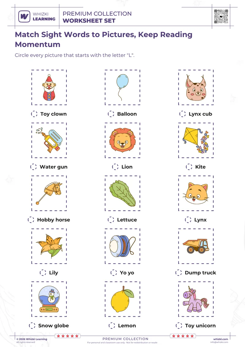 Match Sight Words to Pictures, Keep Reading Momentum