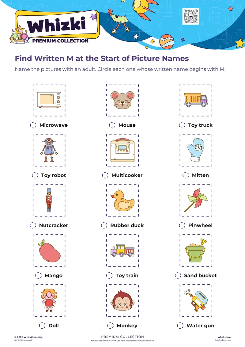 Find Written M at the Start of Picture Names