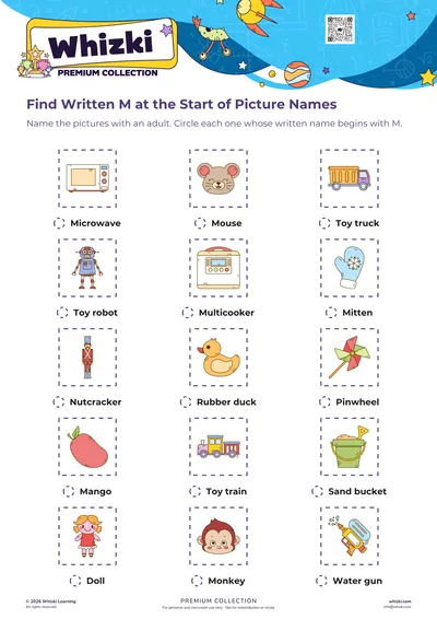 Find Written M at the Start of Picture Names