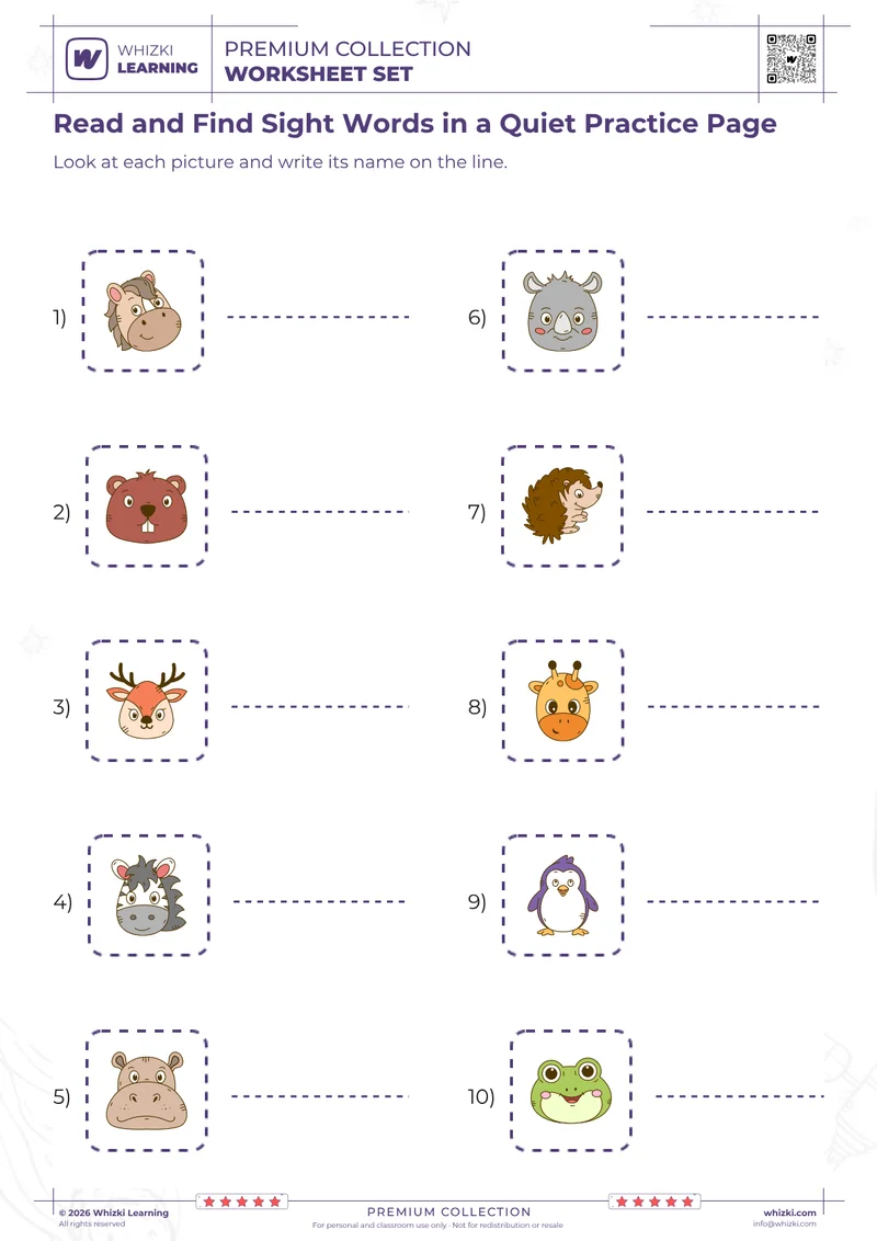 Read and Find Sight Words in a Quiet Practice Page