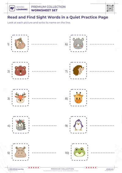 Read and Find Sight Words in a Quiet Practice Page