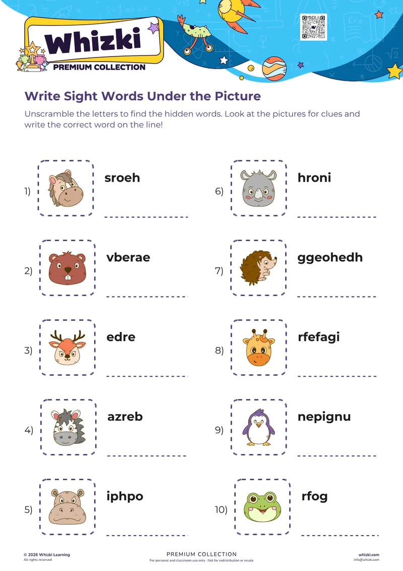 Write Sight Words Under the Picture