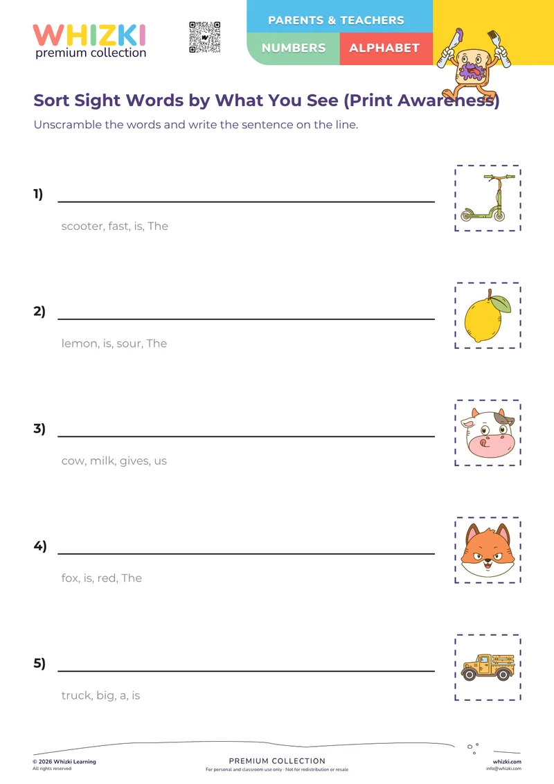Sort Sight Words by What You See (Print Awareness)