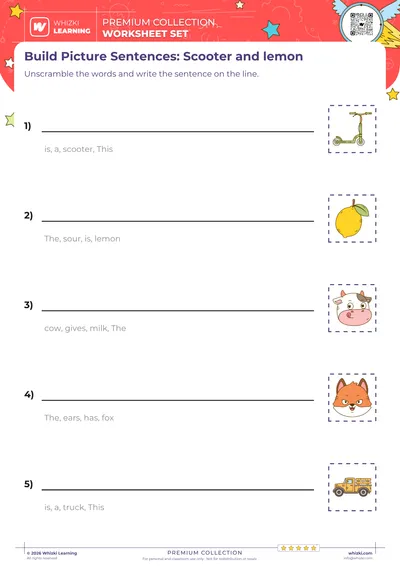 Build Picture Sentences: Scooter and lemon