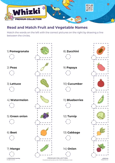 Read and Match Fruit and Vegetable Names