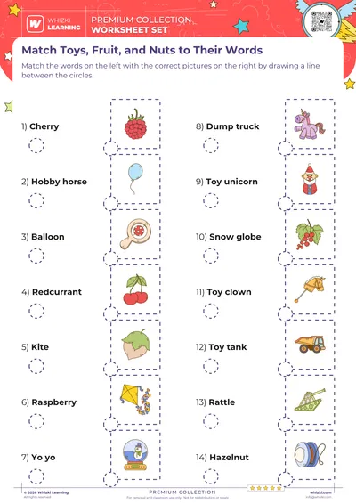 Match Toys, Fruit, and Nuts to Their Words