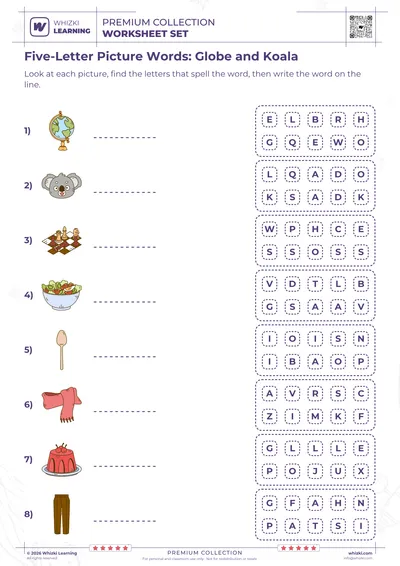 Five-Letter Picture Words: Globe and Koala