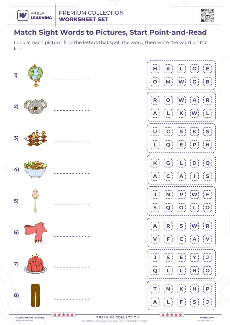 Match Sight Words to Pictures, Start Point-and-Read