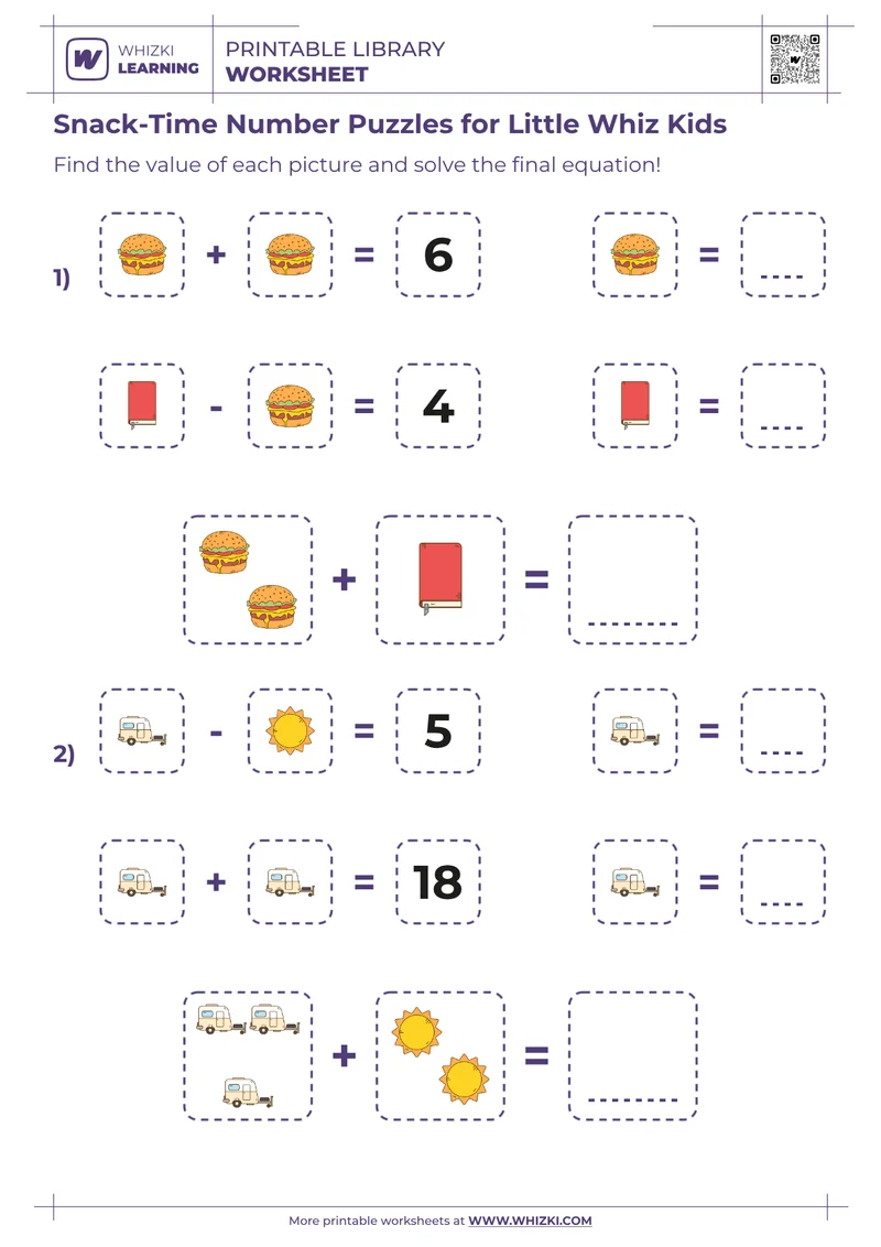 Snack-Time Number Puzzles for Little Whiz Kids