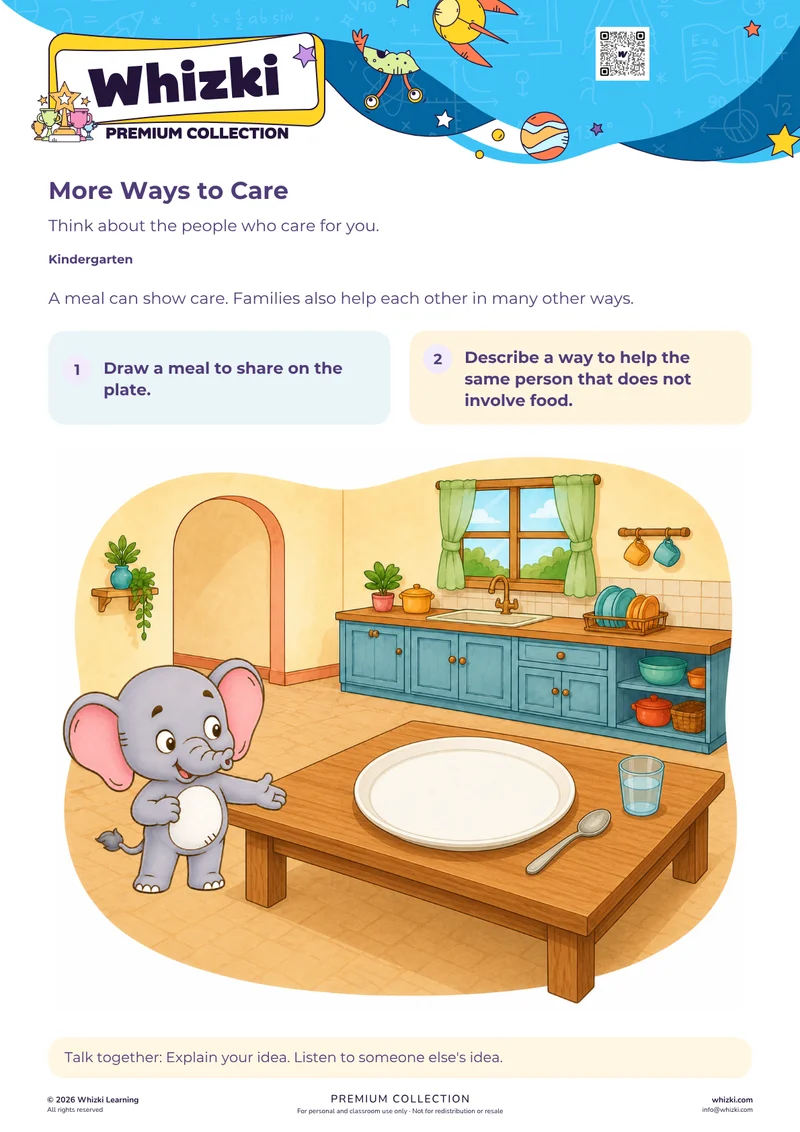 More Ways to Care: Family Helpers Drawing Page