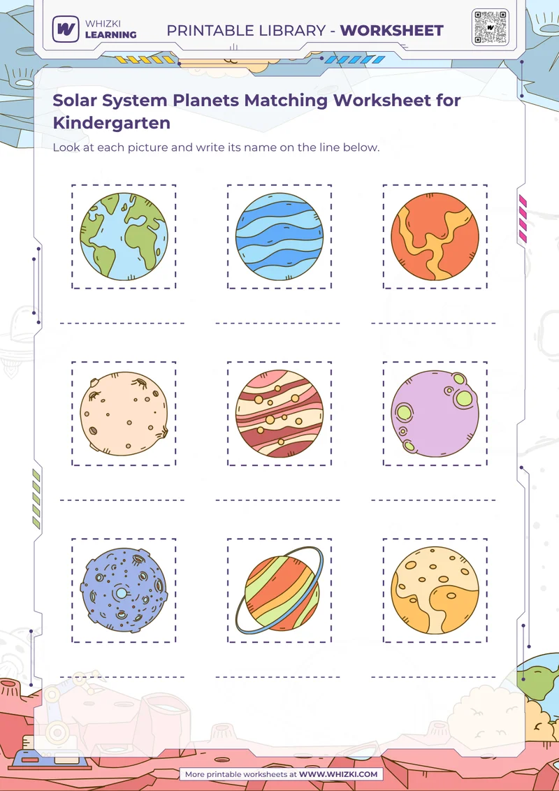 Solar System Planets Matching Worksheet for Kindergarten