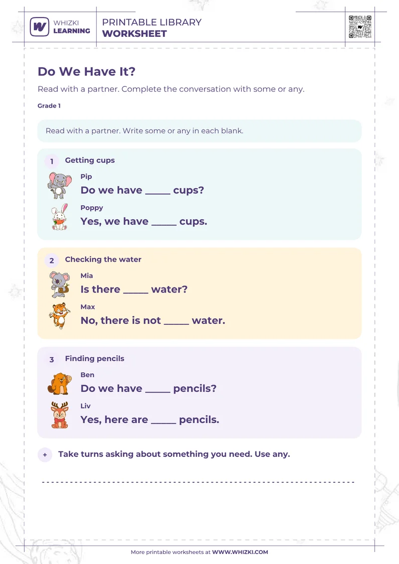 Some and Any Dialogue Worksheet
