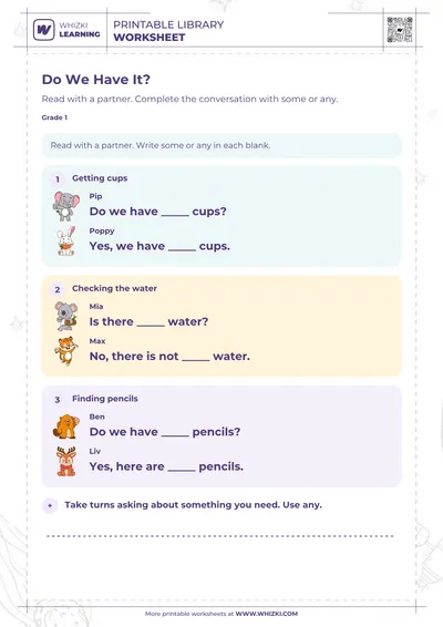 Some and Any Dialogue Worksheet