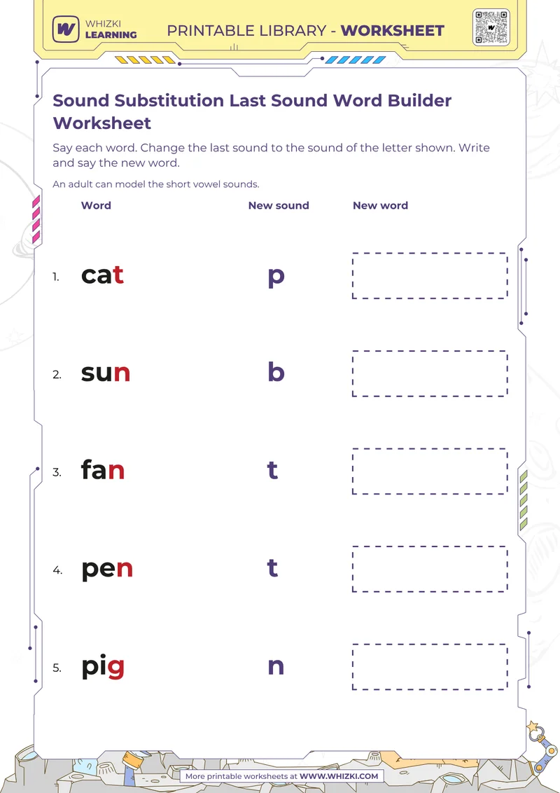 Sound Substitution Last Sound Word Builder Worksheet