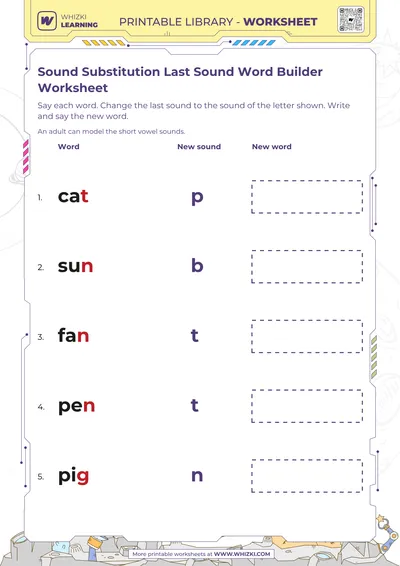 Sound Substitution Last Sound Word Builder Worksheet