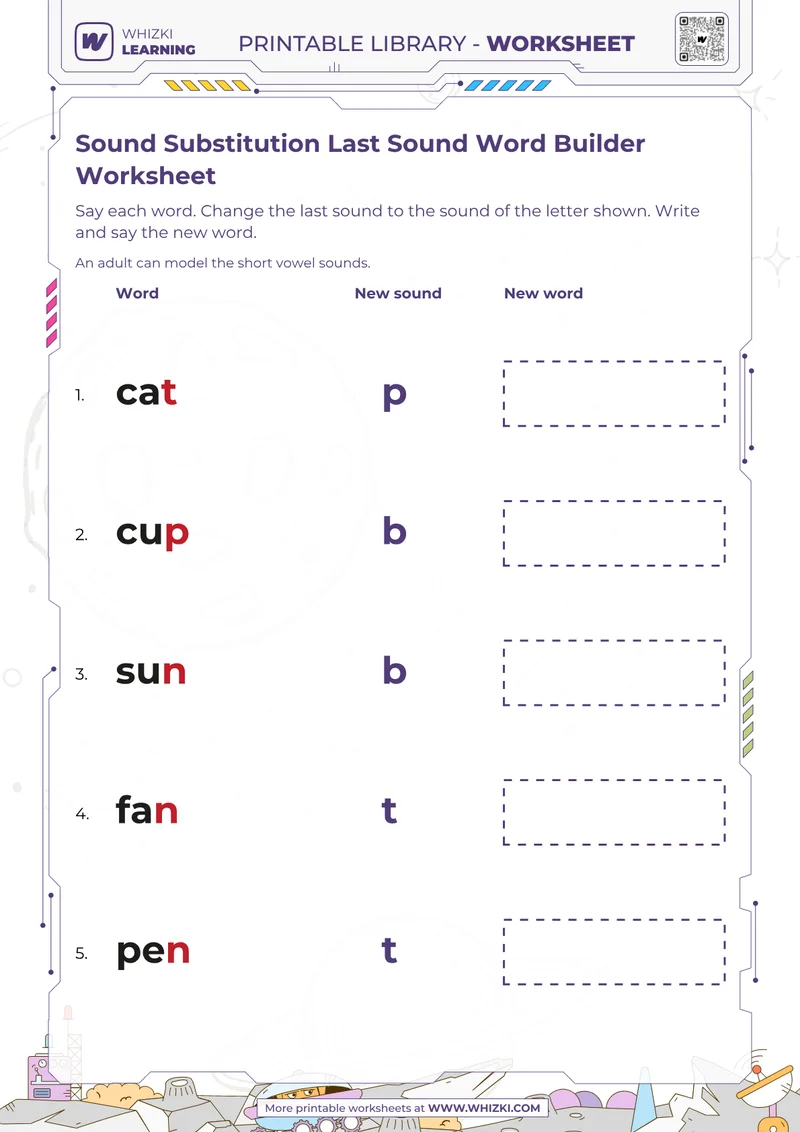 Sound Substitution Last Sound Word Builder Worksheet