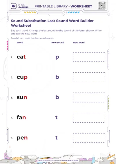 Sound Substitution Last Sound Word Builder Worksheet