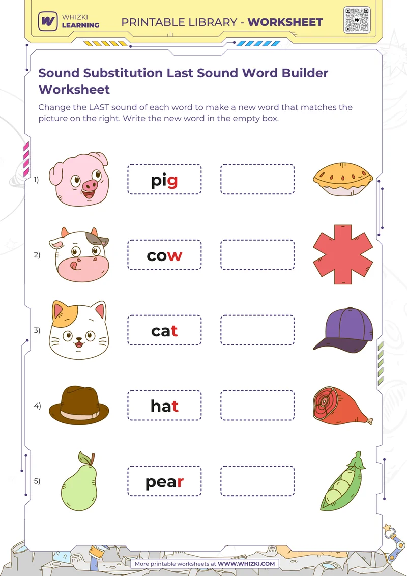 Sound Substitution Last Sound Word Builder Worksheet