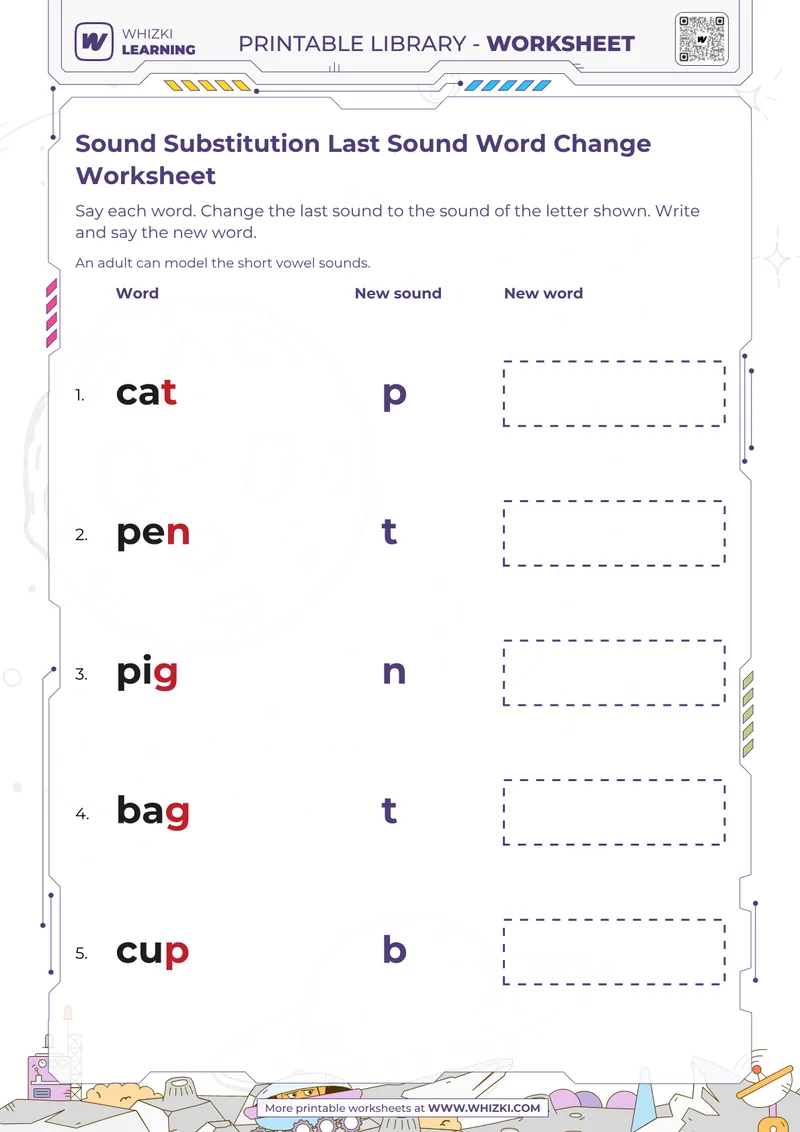 Sound Substitution Last Sound Word Change Worksheet