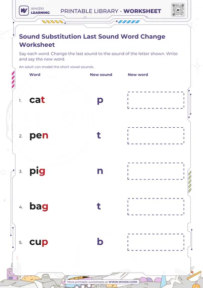 Sound Substitution Last Sound Word Change Worksheet