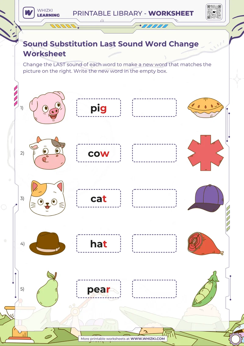 Sound Substitution Last Sound Word Change Worksheet