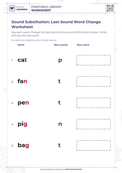 Sound Substitution: Last-Sound Word Change Worksheet