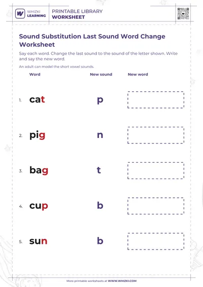 Sound Substitution Last Sound Word Change Worksheet