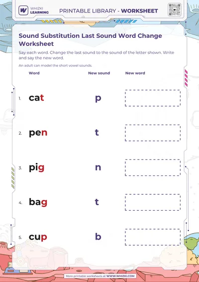 Sound Substitution Last Sound Word Change Worksheet