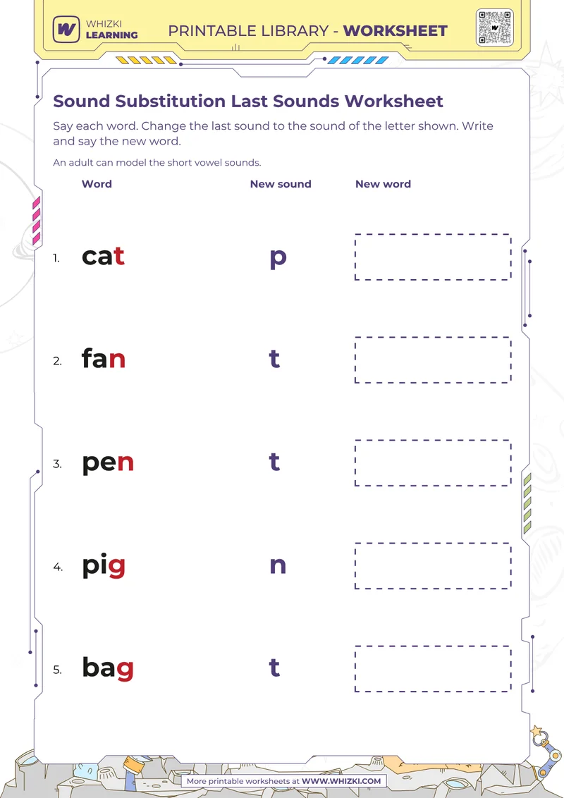 Sound Substitution Last Sounds Worksheet