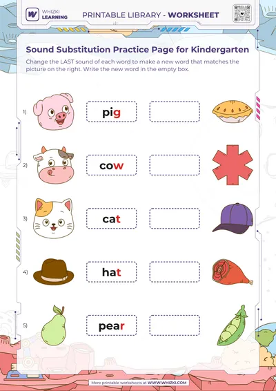 Sound Substitution Practice Page for Kindergarten