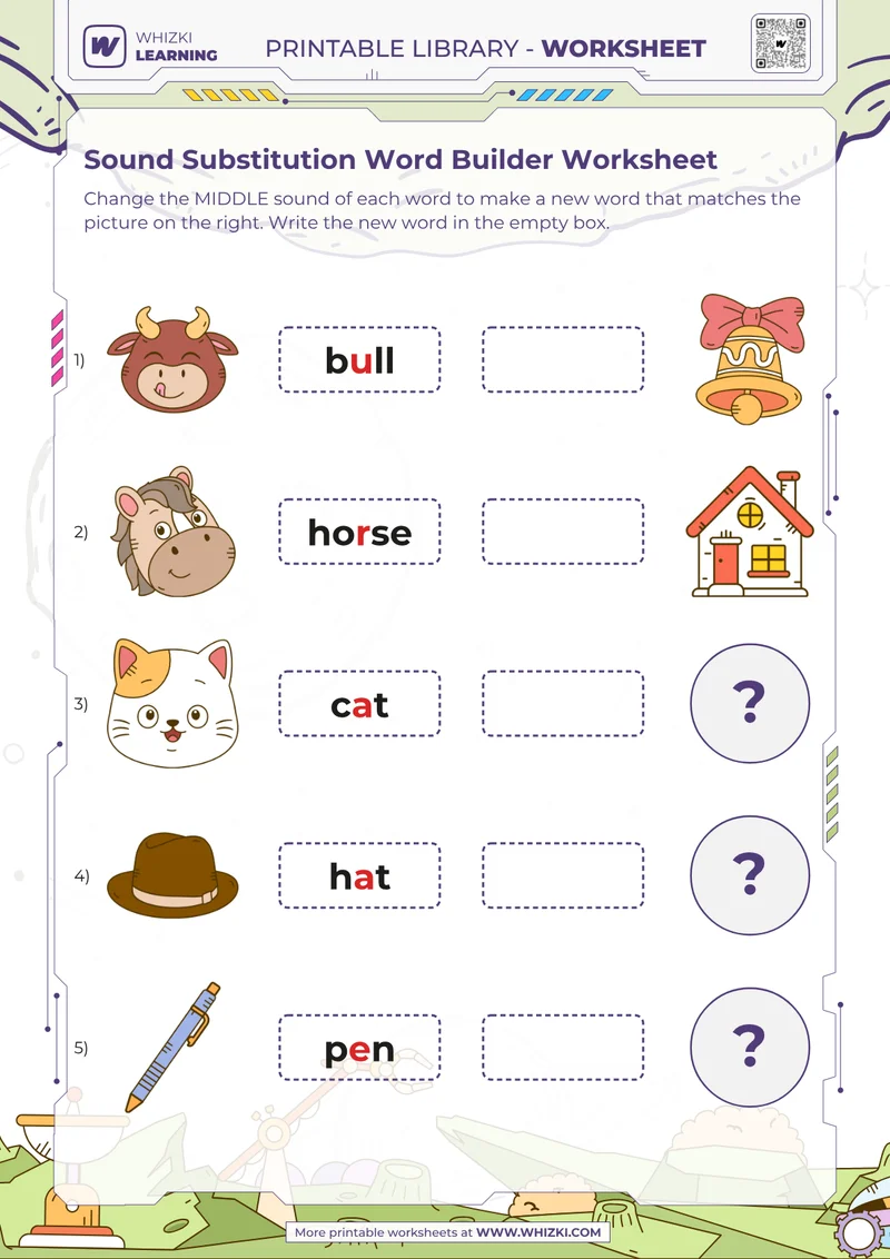 Sound Substitution Word Builder Worksheet