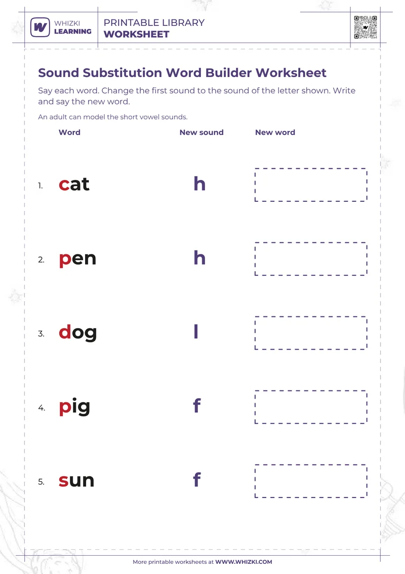 Sound Substitution Word Builder Worksheet
