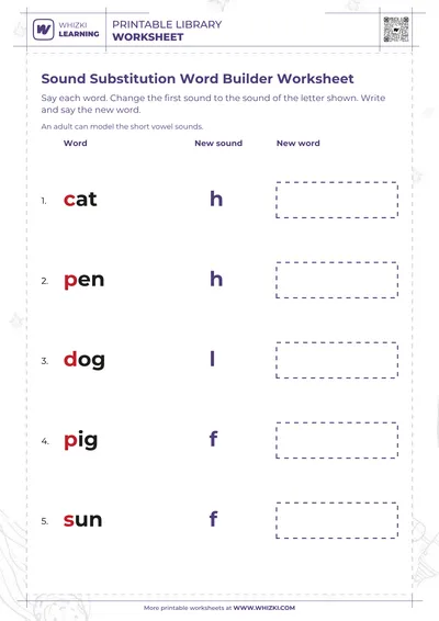 Sound Substitution Word Builder Worksheet