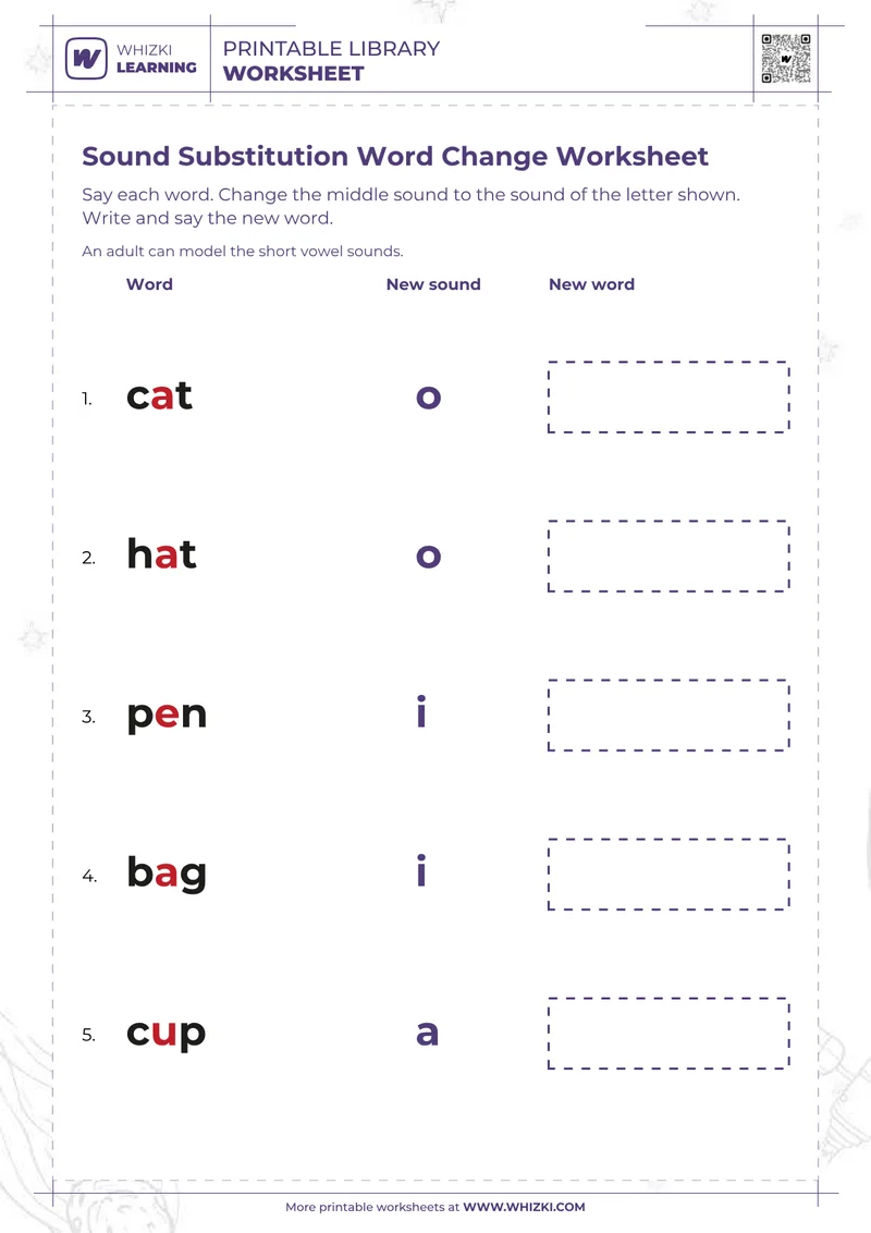 Sound Substitution Word Change Worksheet