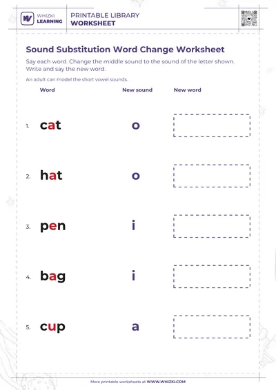 Sound Substitution Word Change Worksheet