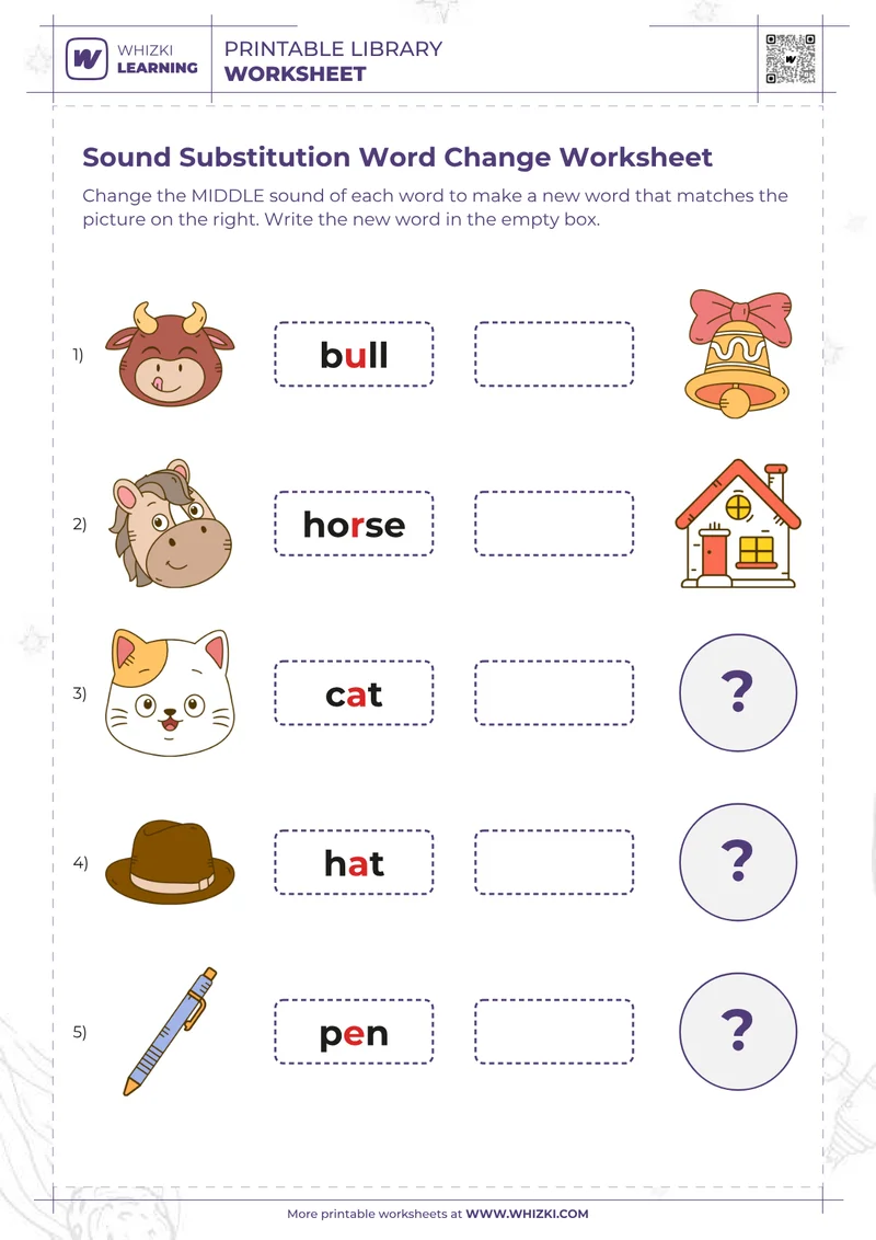 Sound Substitution Word Change Worksheet