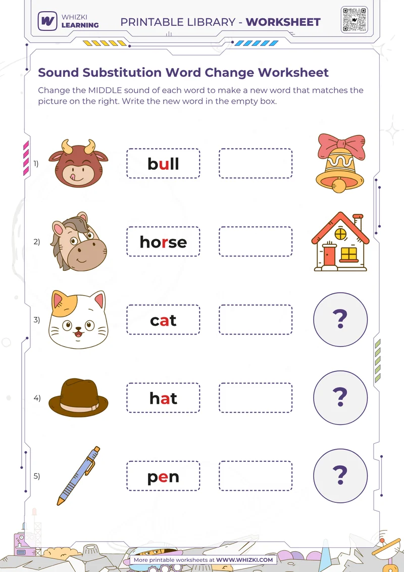 Sound Substitution Word Change Worksheet