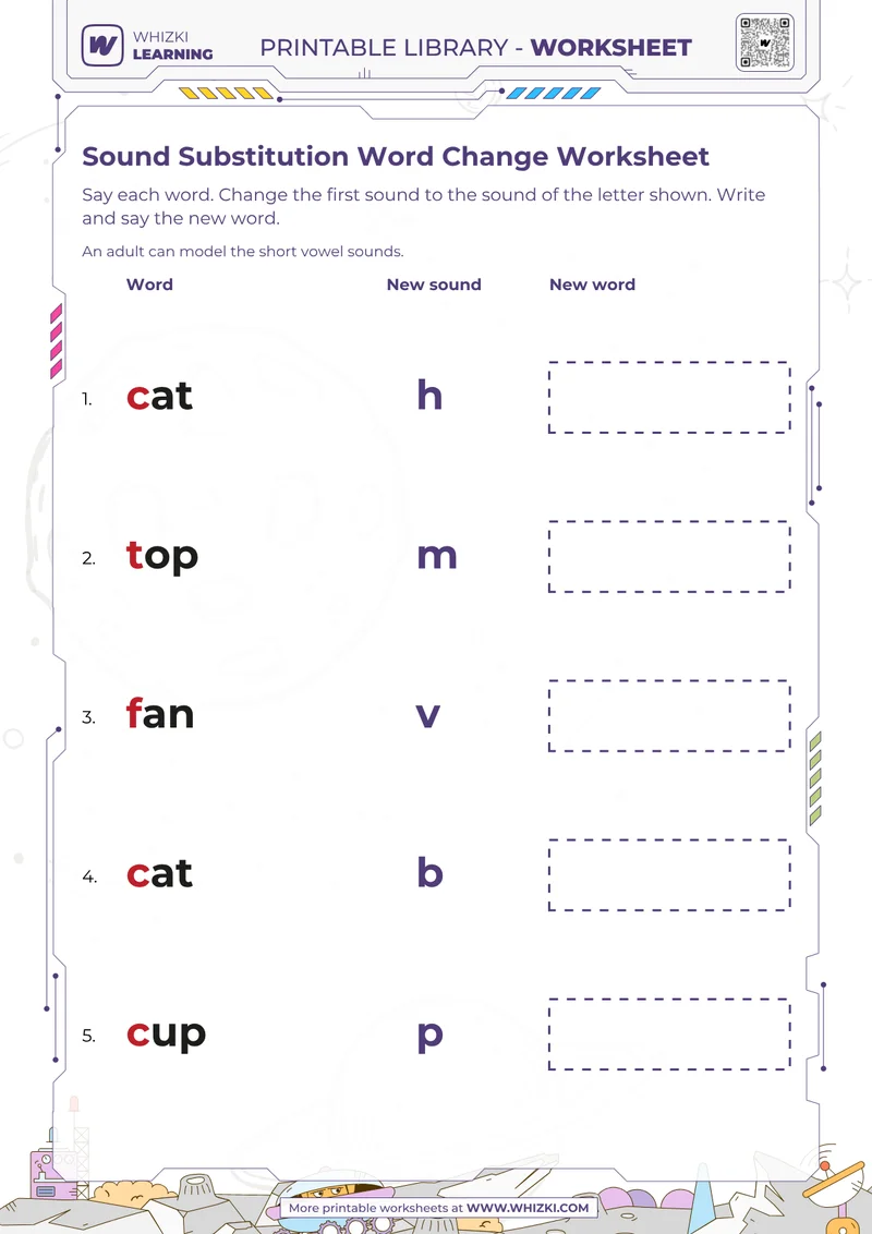 Sound Substitution Word Change Worksheet