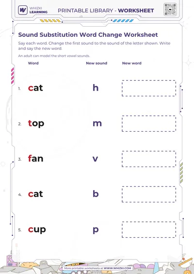 Sound Substitution Word Change Worksheet