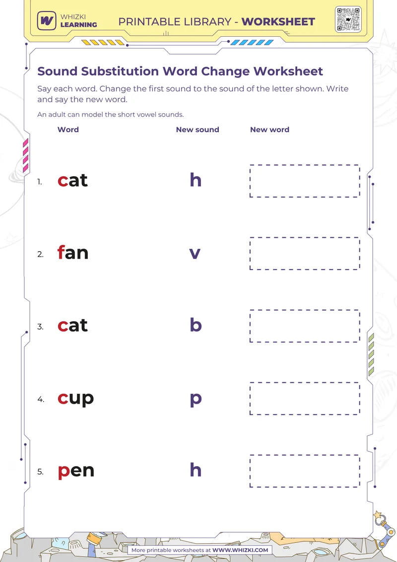 Sound Substitution Word Change Worksheet