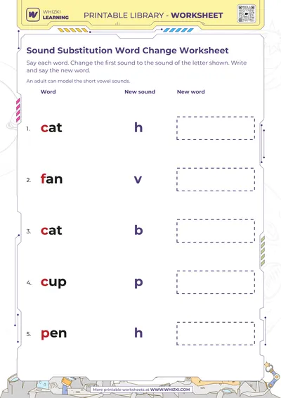 Sound Substitution Word Change Worksheet