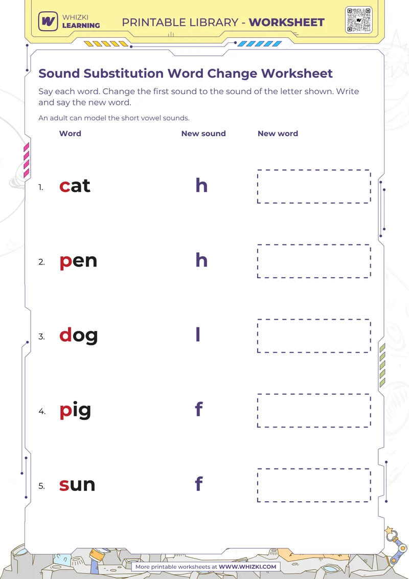 Sound Substitution Word Change Worksheet