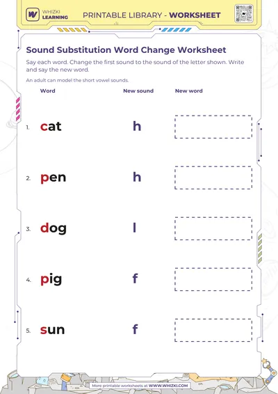 Sound Substitution Word Change Worksheet