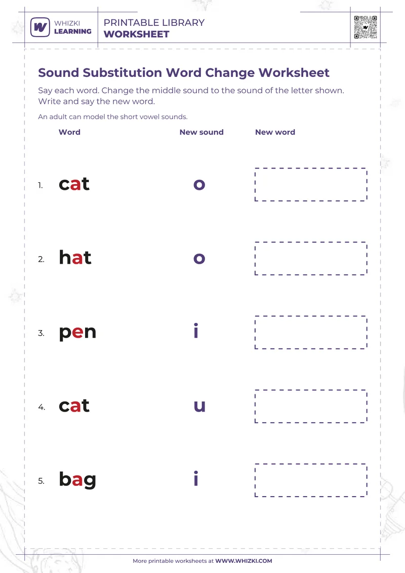 Sound Substitution Word Change Worksheet