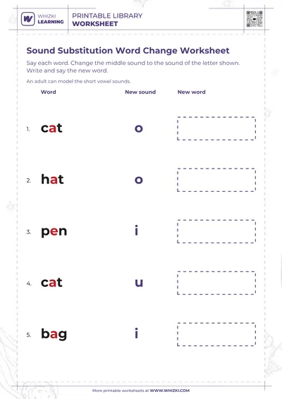 Sound Substitution Word Change Worksheet